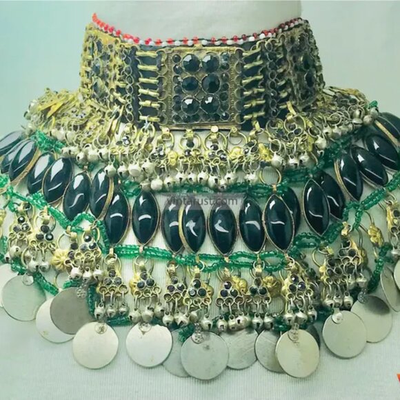 Black Gypsy Layered Choker Necklace, Handmade Necklace With Black Glass Stones - Picture 2 of 11